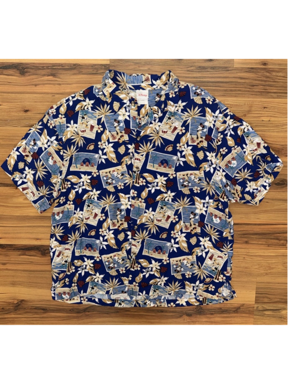 Vintage Disney Store Mickey Minnie Hawaiian Shirt Mens Large AOP Rayon Aloha